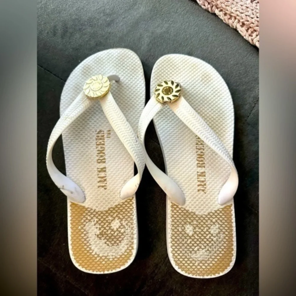 Jack Rogers Flip Flop Sandals Gold and White